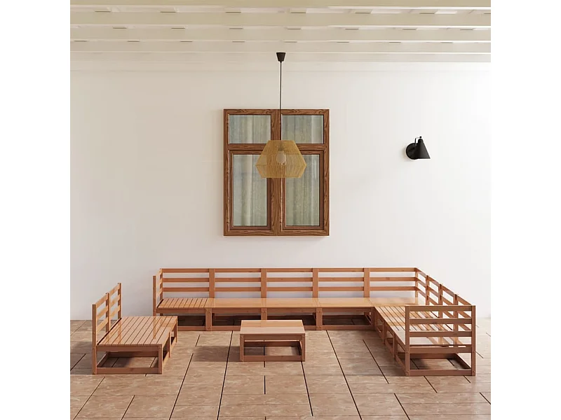 11-tlg. Garten-Lounge-Set Honigbraun Massivholz Kiefer