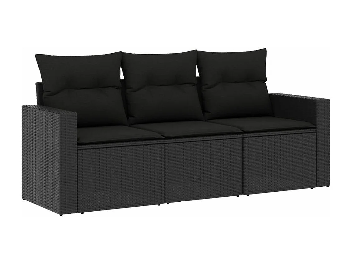 Salon de jardin 3 pcs avec coussins noir résine tressée