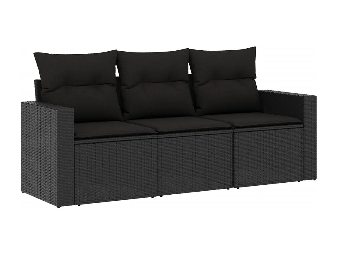 Salon de jardin 3 pcs avec coussins noir résine tressée