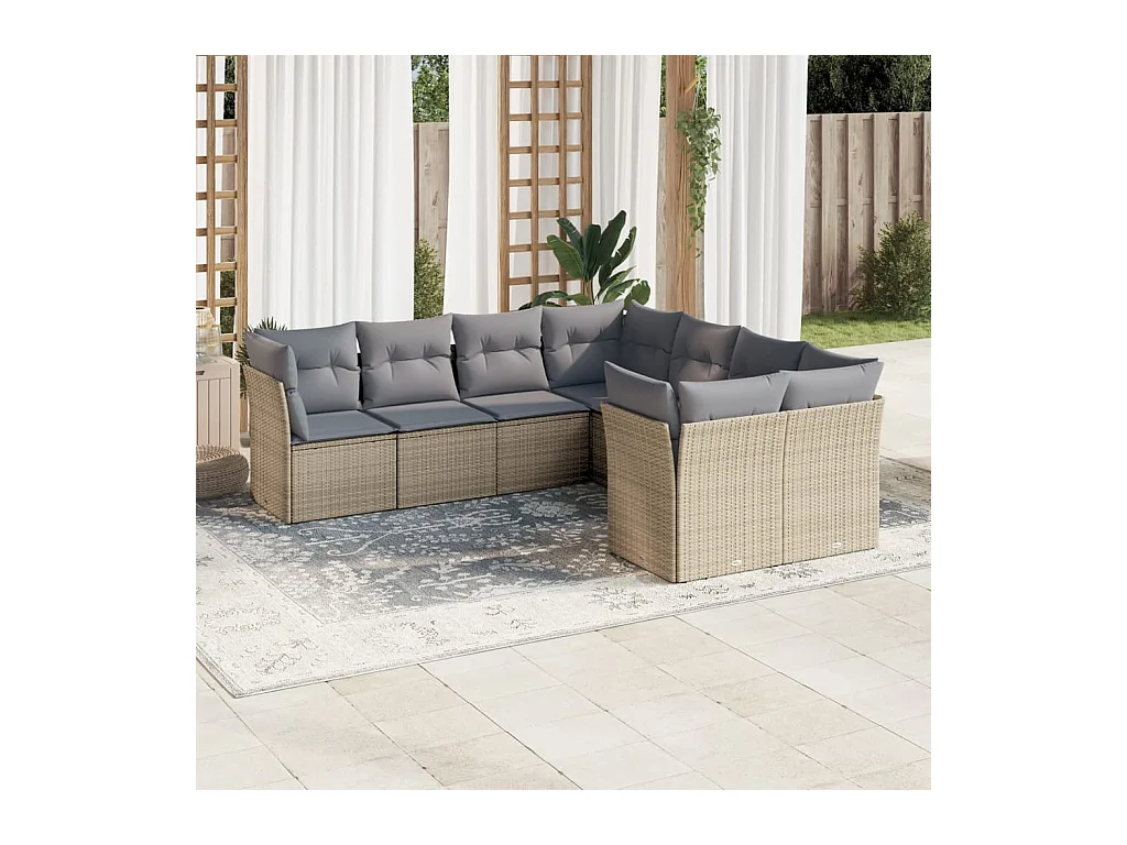 8-delige Loungeset met kussens poly rattan beige