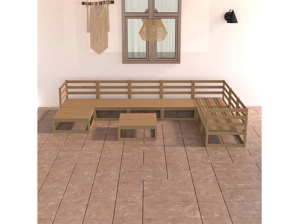 Set Salotto da Giardino 8pz Marrone Ambra Legno Massello Pino
