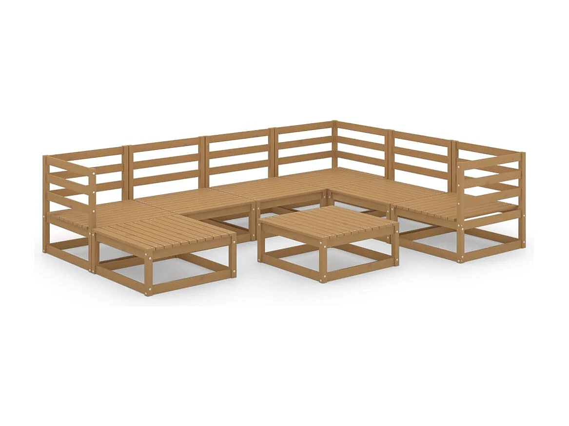 Set Salotto da Giardino 8pz Marrone Ambra Legno Massello Pino