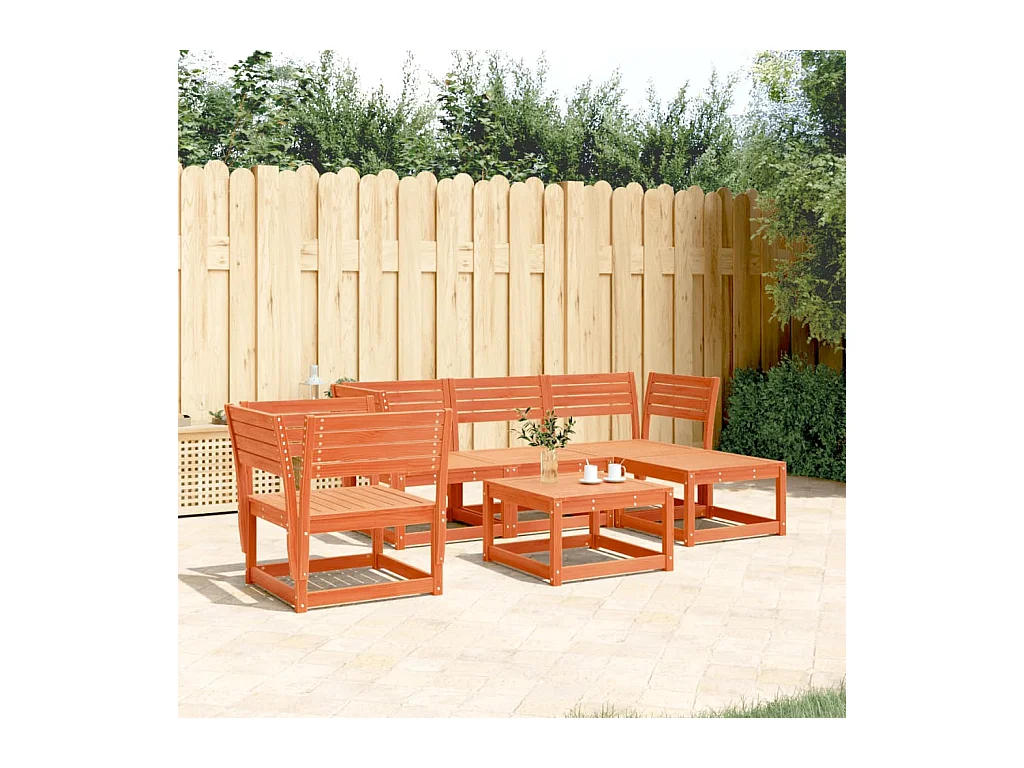 Salon de jardin 5 pcs cire marron bois de pin massif
