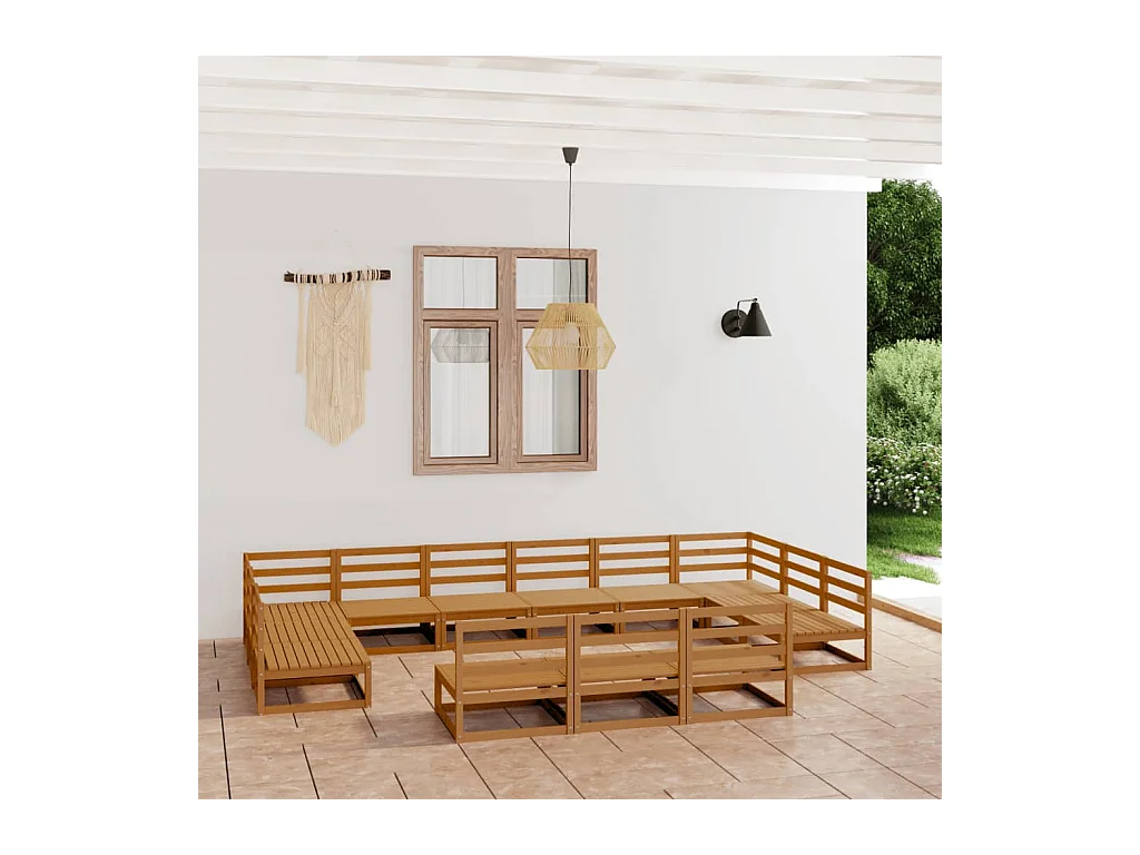 Salon de jardin 13 pcs bois de pin massif