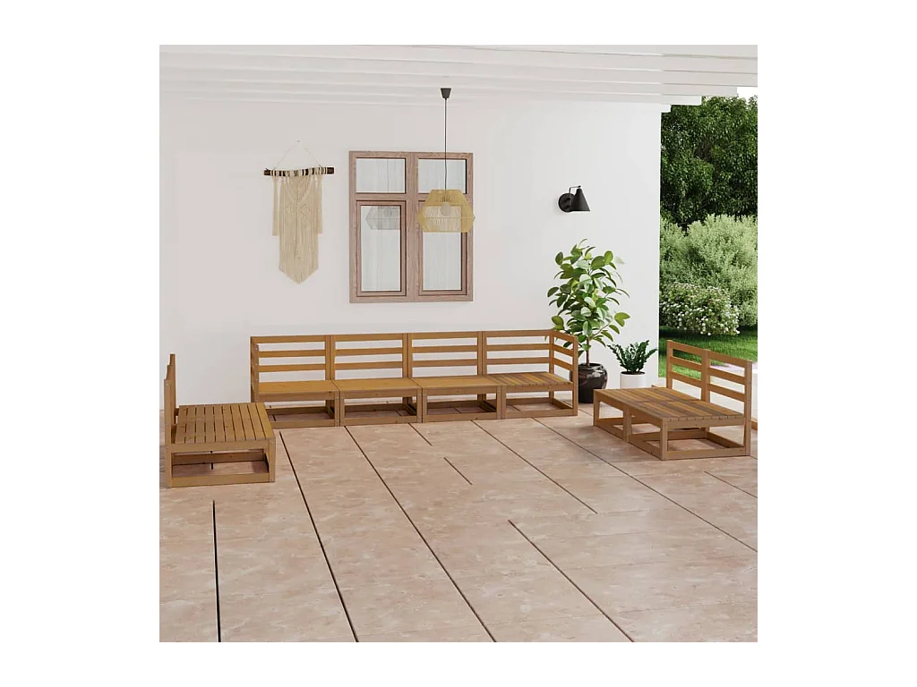 Set Salotto da Giardino 8pz Marrone Ambra Legno Massello Pino