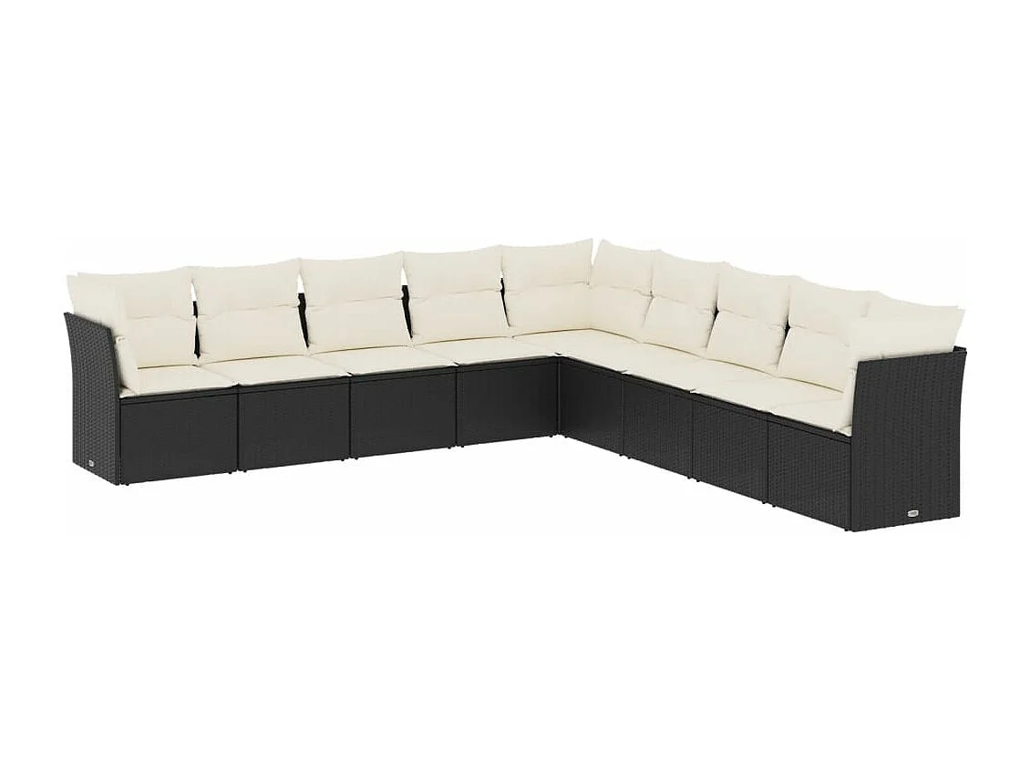 9-tlg. Garten-Sofagarnitur mit Kissen Schwarz Poly Rattan