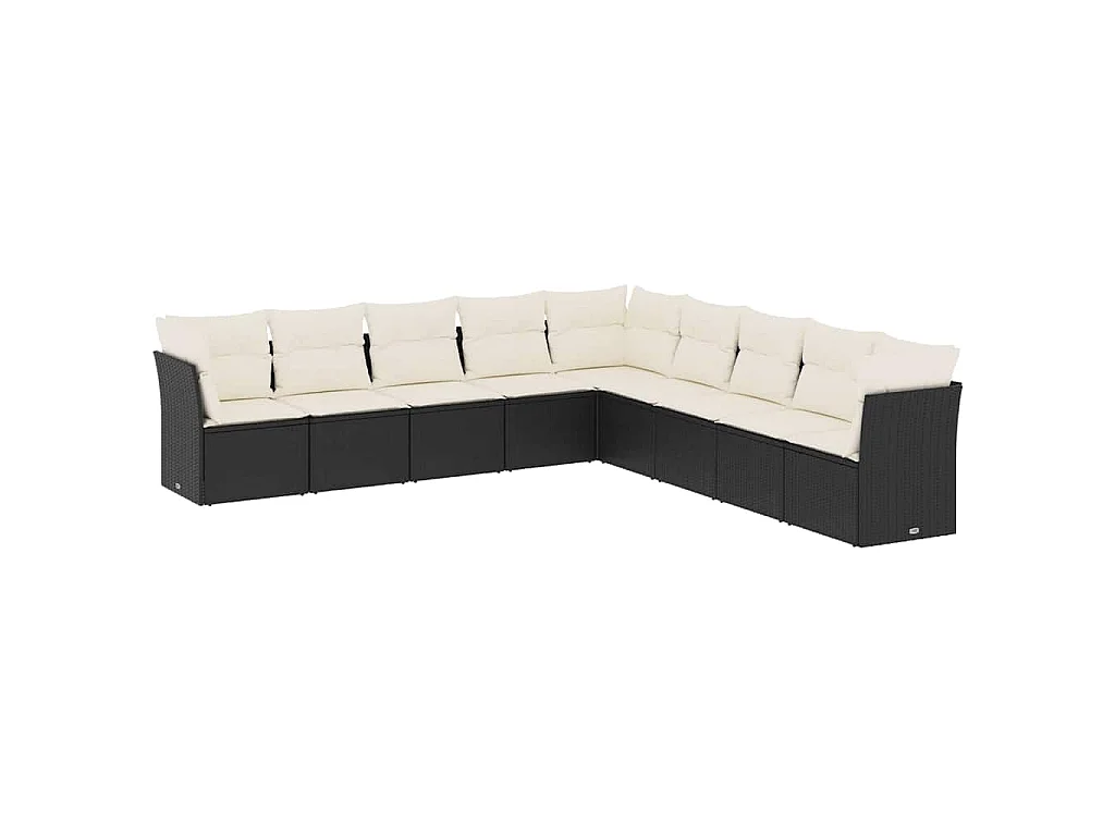 9-delige Loungeset met kussens poly rattan zwart