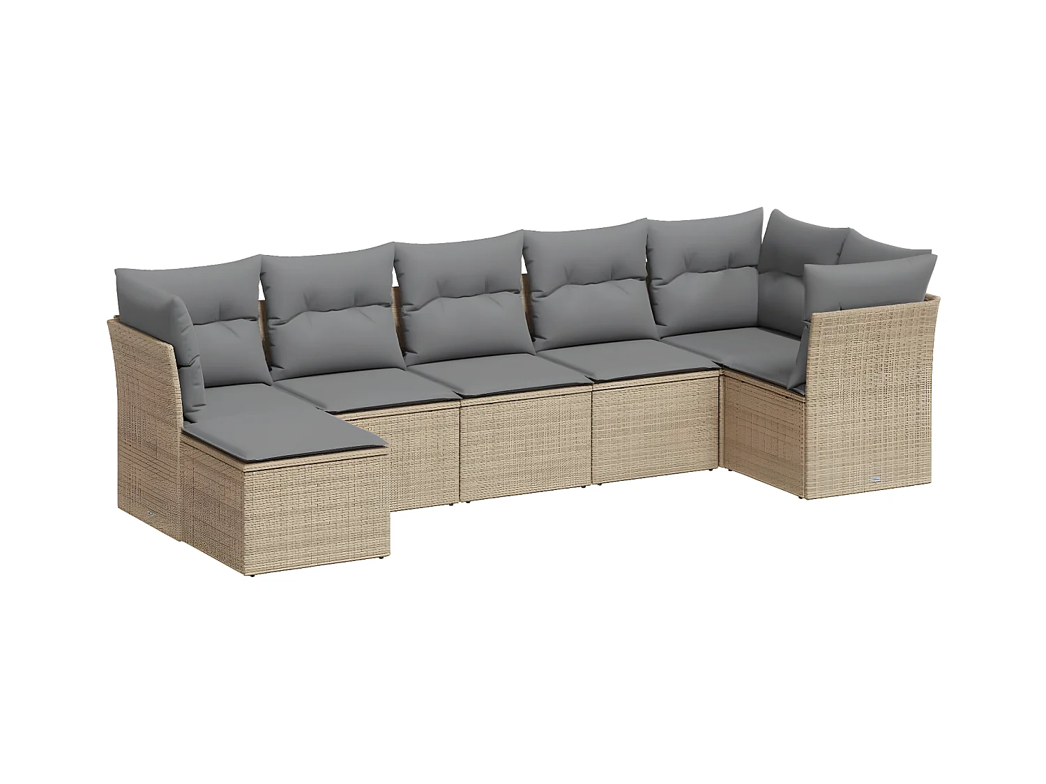 7-delige Loungeset met kussens poly rattan beige