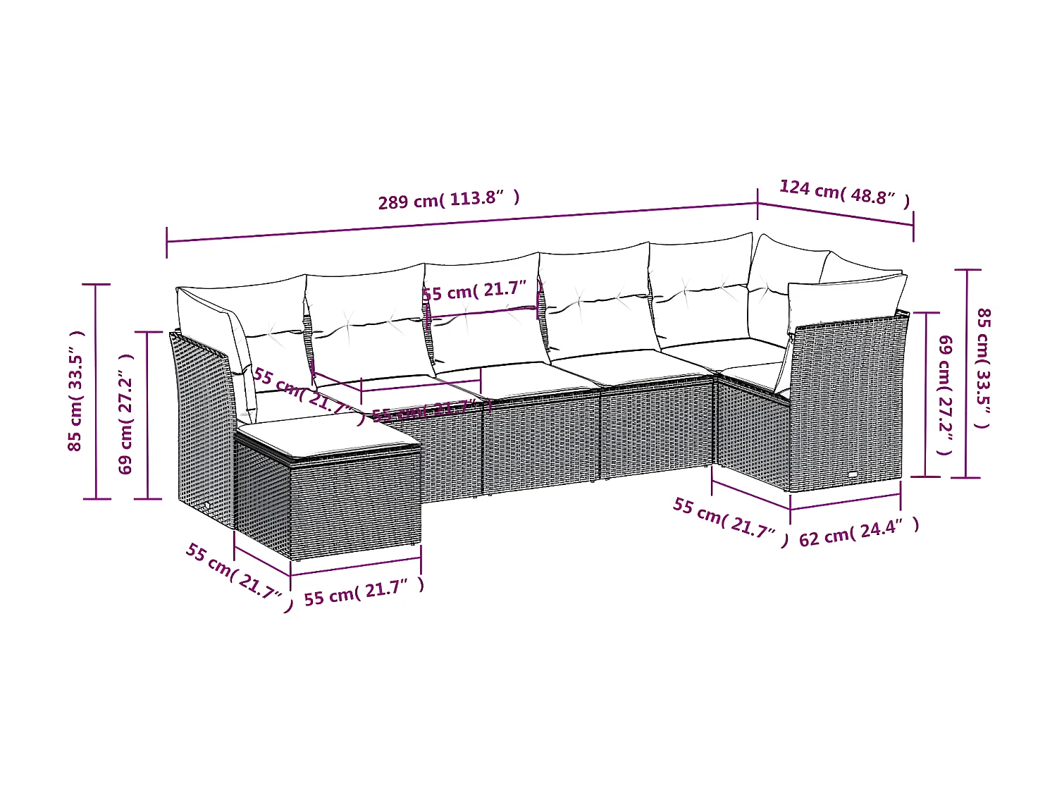 Set Divani da Giardino 7 pz con Cuscini Beige in Polyrattan