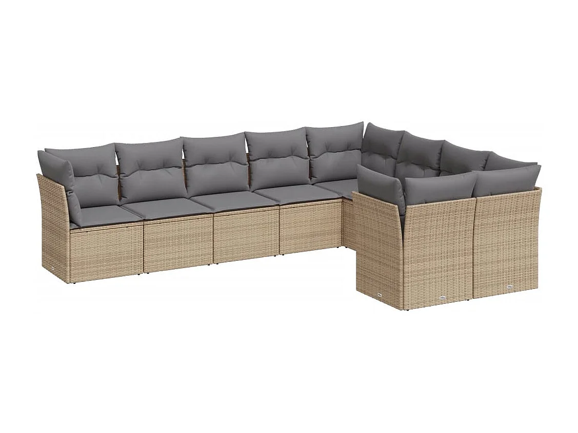 9-delige Loungeset met kussens poly rattan beige