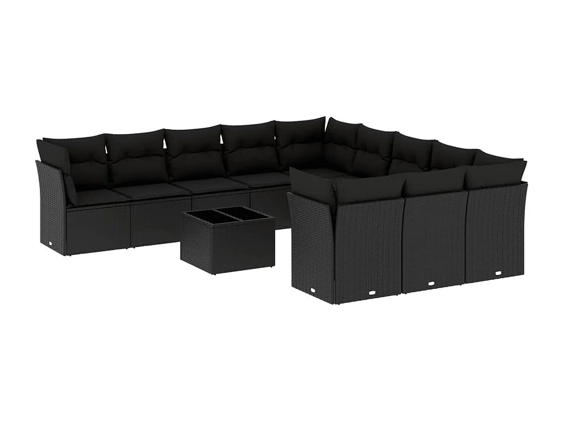 Salon de jardin 12 pcs avec coussins noir résine tressée