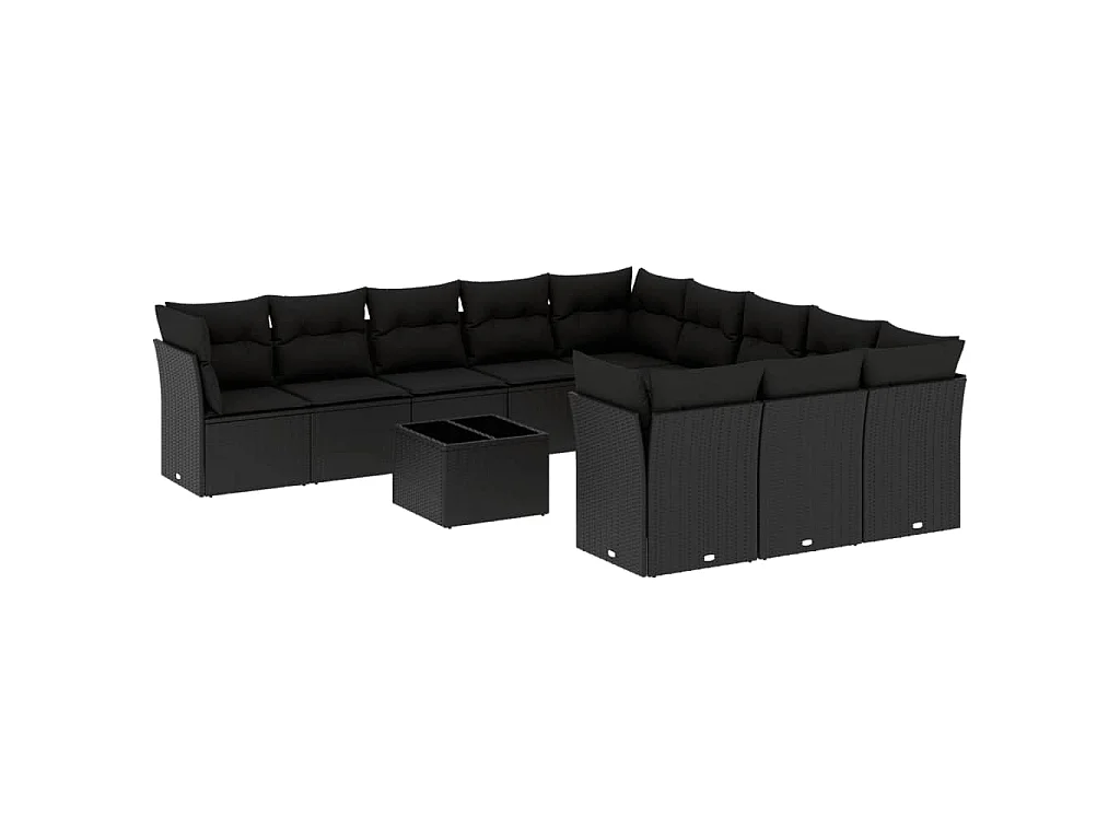 Salon de jardin 12 pcs avec coussins noir résine tressée