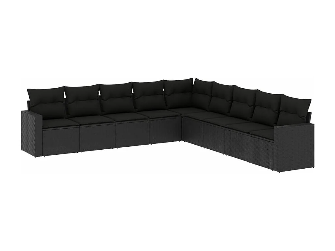 9-tlg. Garten-Sofagarnitur mit Kissen Schwarz Poly Rattan