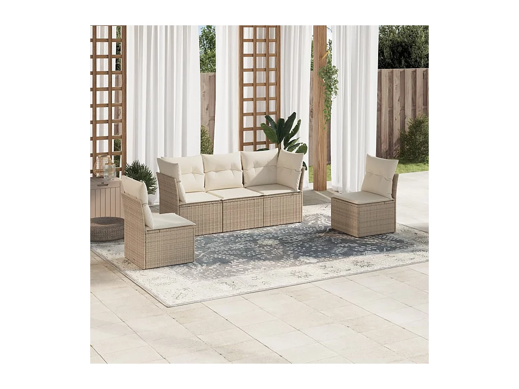Salon de jardin avec coussins 5 pcs beige résine tressée