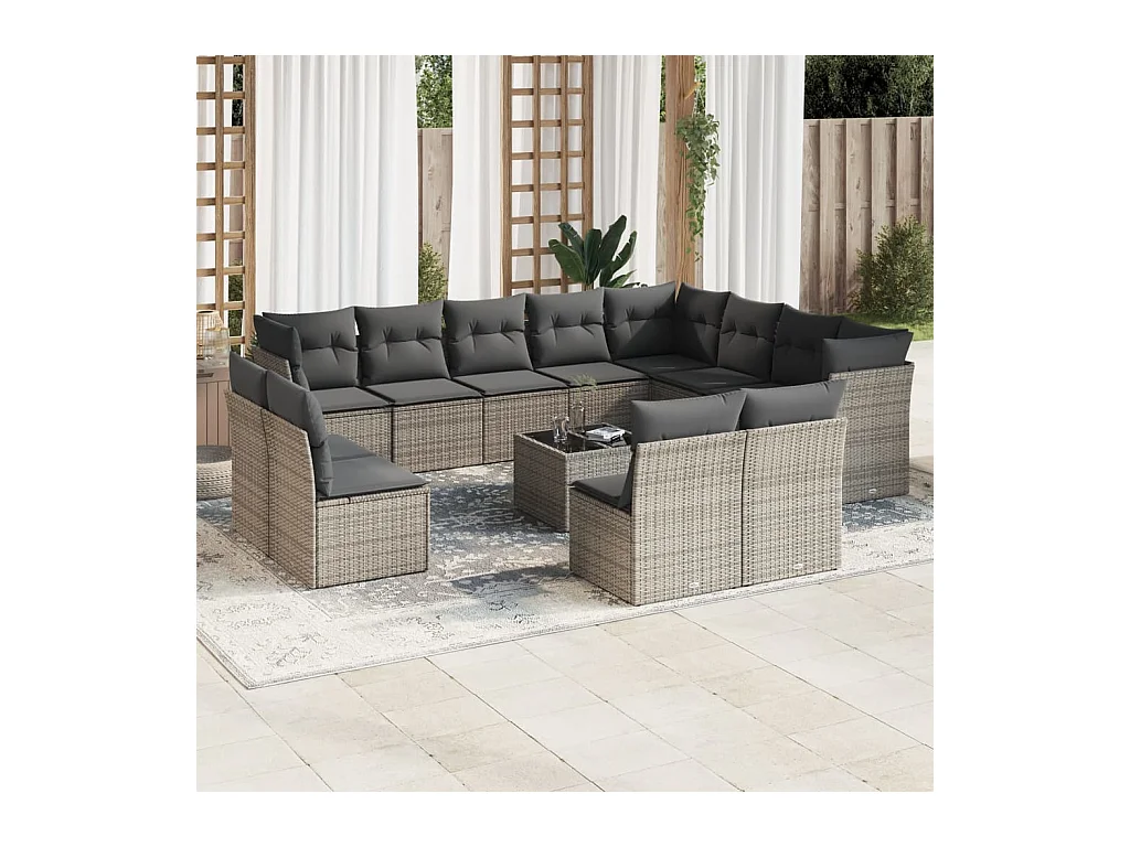 13-delige Loungeset met kussens poly rattan grijs