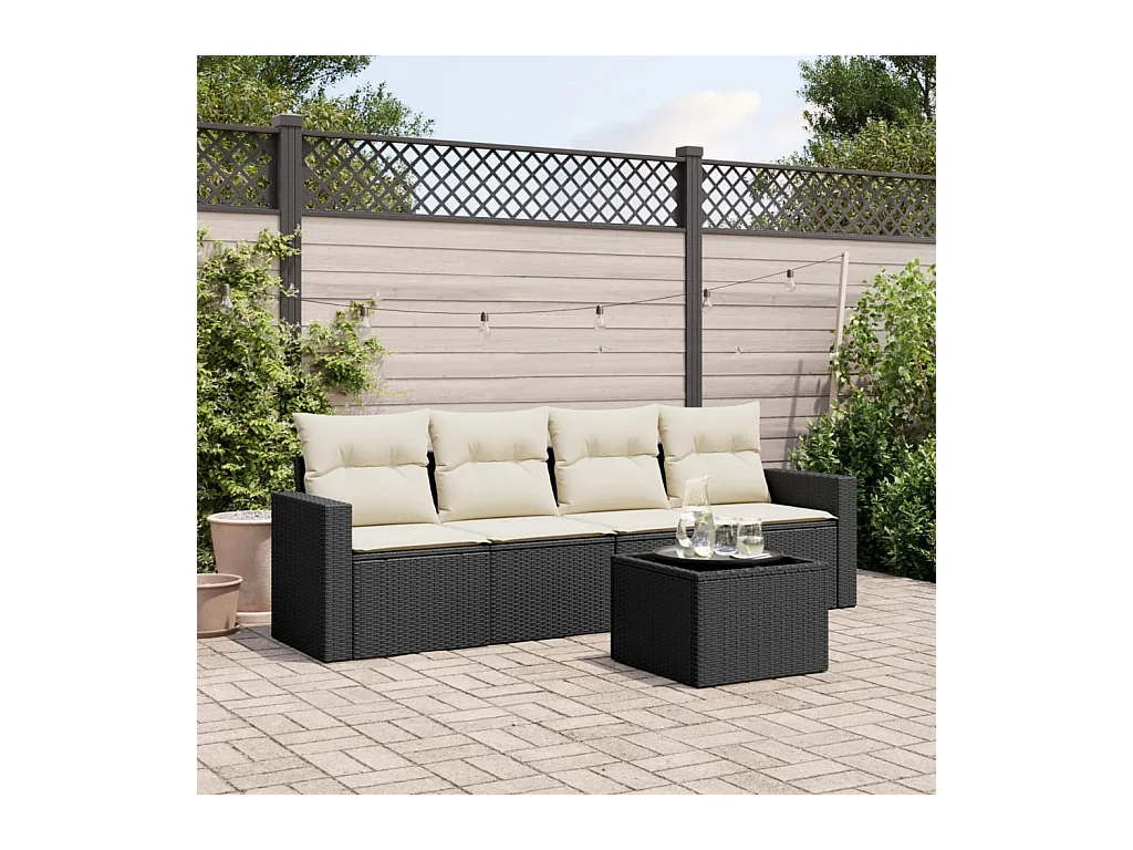 Set Divani da Giardino 5 pz con Cuscini in Polyrattan Nero