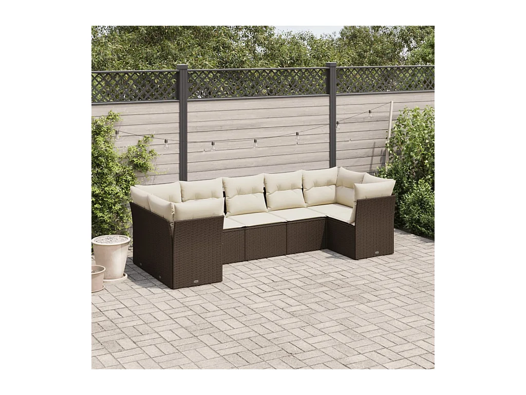 7-tlg. Garten-Sofagarnitur mit Kissen Braun Poly Rattan