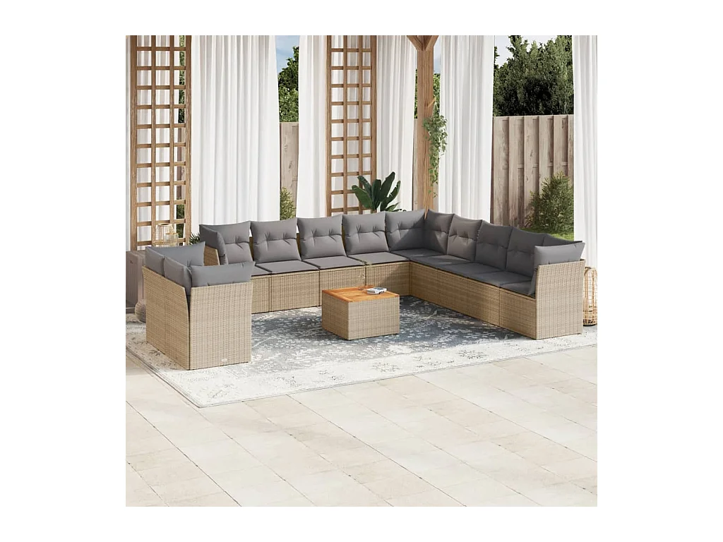 Salon de jardin avec coussins 12 pcs beige résine tressée