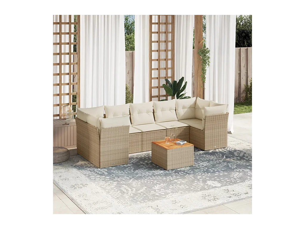 8-tlg. Garten-Sofagarnitur mit Kissen Beige Poly Rattan