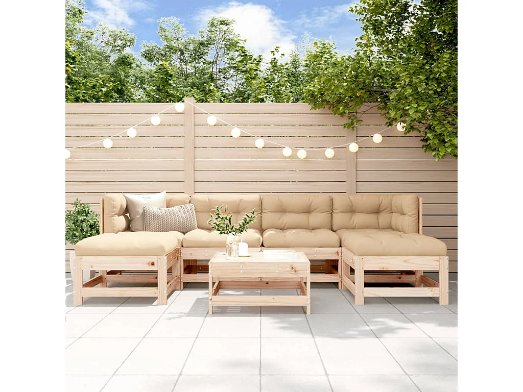 7-tlg. Garten-Lounge-Set Massivholz Kiefer