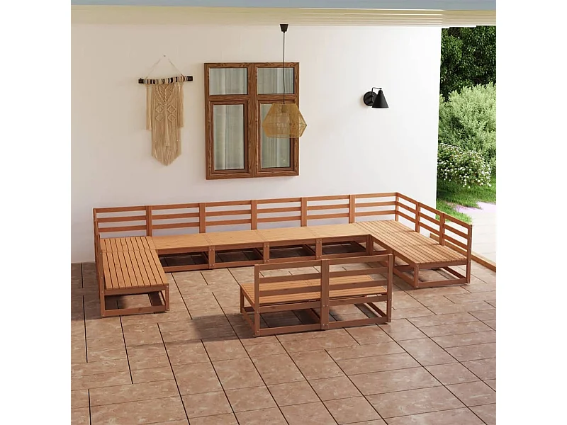 Salon de jardin 12 pcs bois de pin massif
