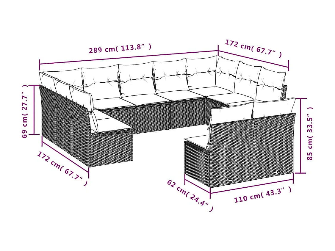 11-tlg. Garten-Sofagarnitur mit Kissen Beige Poly Rattan