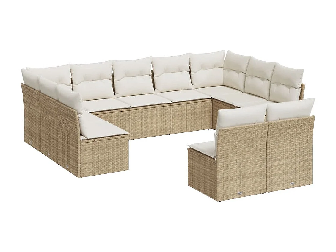 Salon de jardin 11 pcs avec coussins beige résine tressée