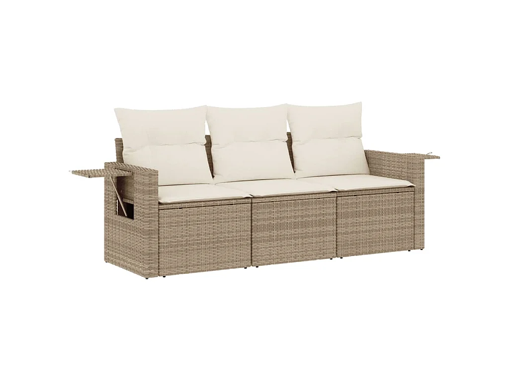 Salon de jardin avec coussins 3 pcs beige résine tressée