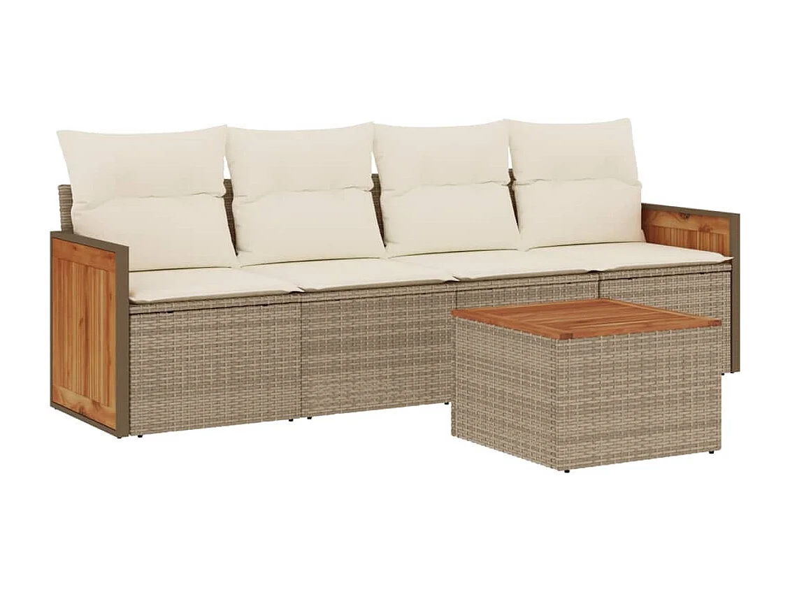 Salon de jardin avec coussins 5 pcs beige résine tressée