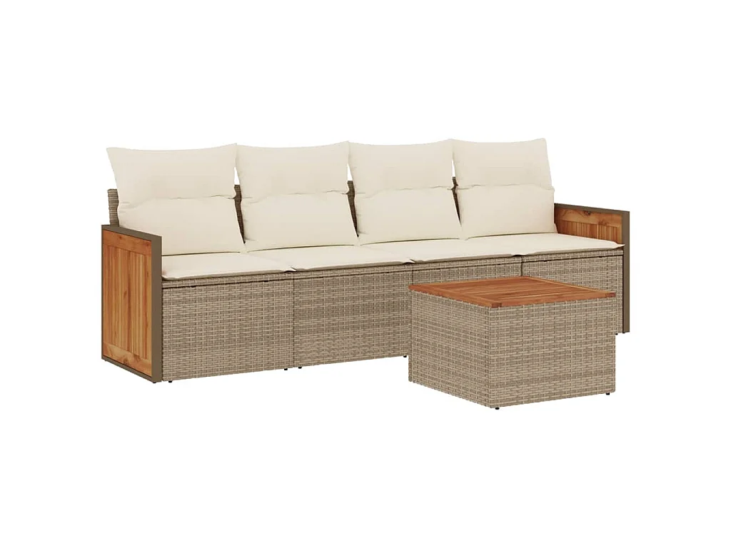 5-tlg. Garten-Sofagarnitur mit Kissen Beige Poly Rattan
