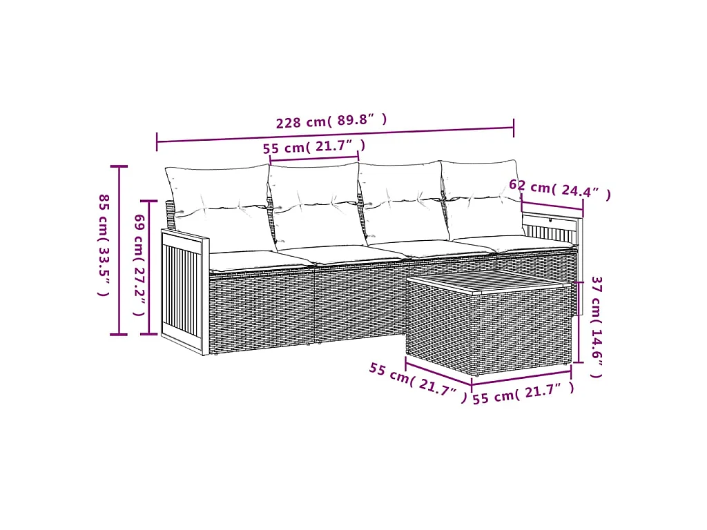 5-tlg. Garten-Sofagarnitur mit Kissen Beige Poly Rattan