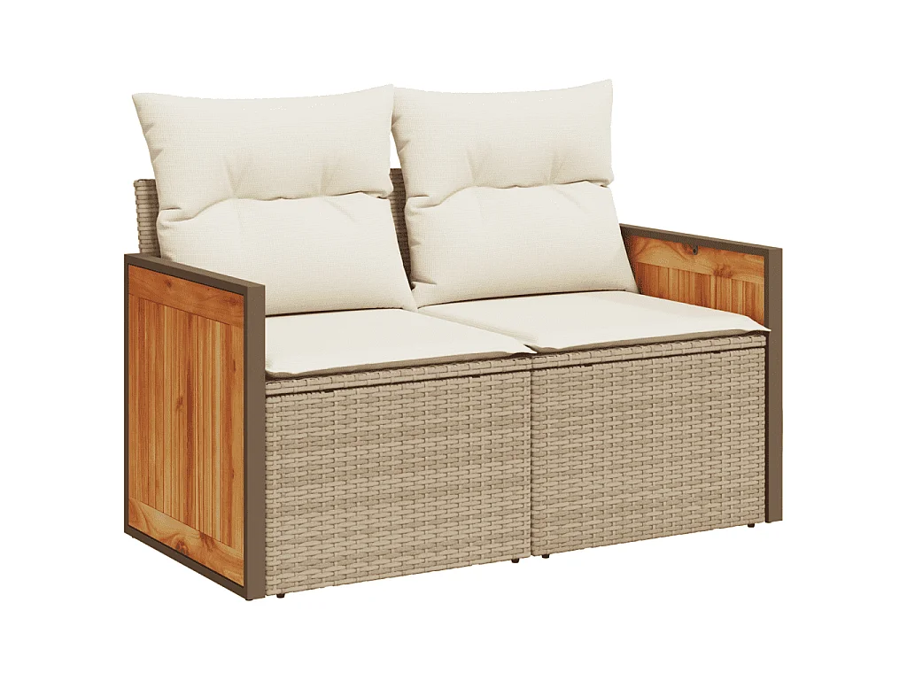 Set Divano da Giardino 5 pz con Cuscini Beige in Polyrattan