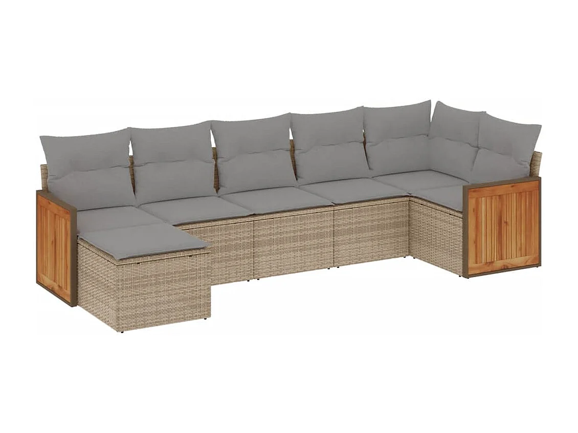 Set Divani da Giardino 7 pz con Cuscini Beige in Polyrattan