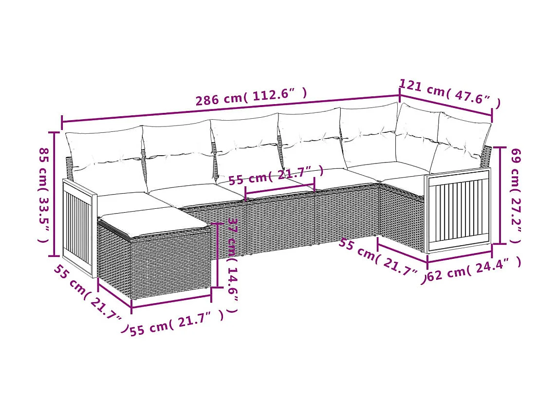 Set Divani da Giardino 7 pz con Cuscini Beige in Polyrattan