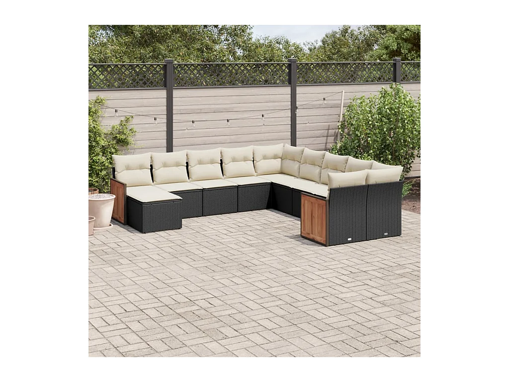 Salon de jardin 11 pcs avec coussins noir résine tressée