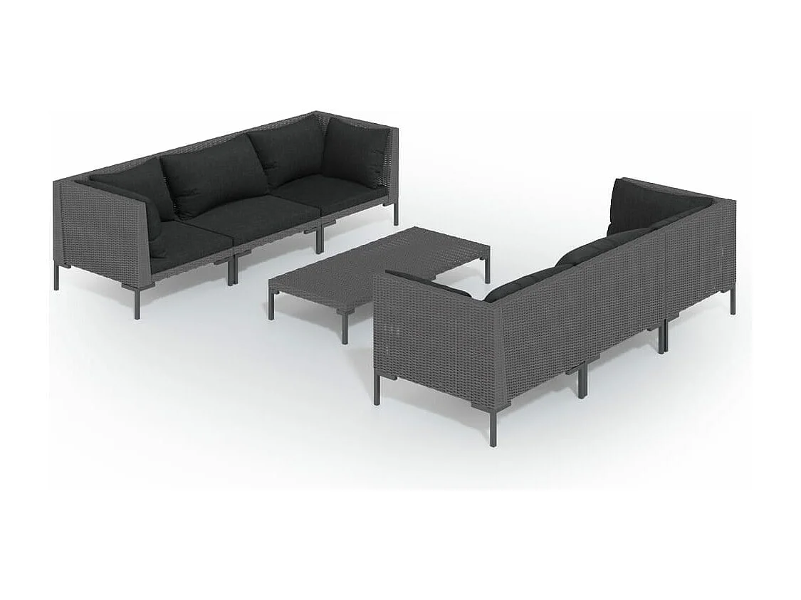 7-tlg. Garten-Lounge-Set mit Kissen Poly Rattan Dunkelgrau