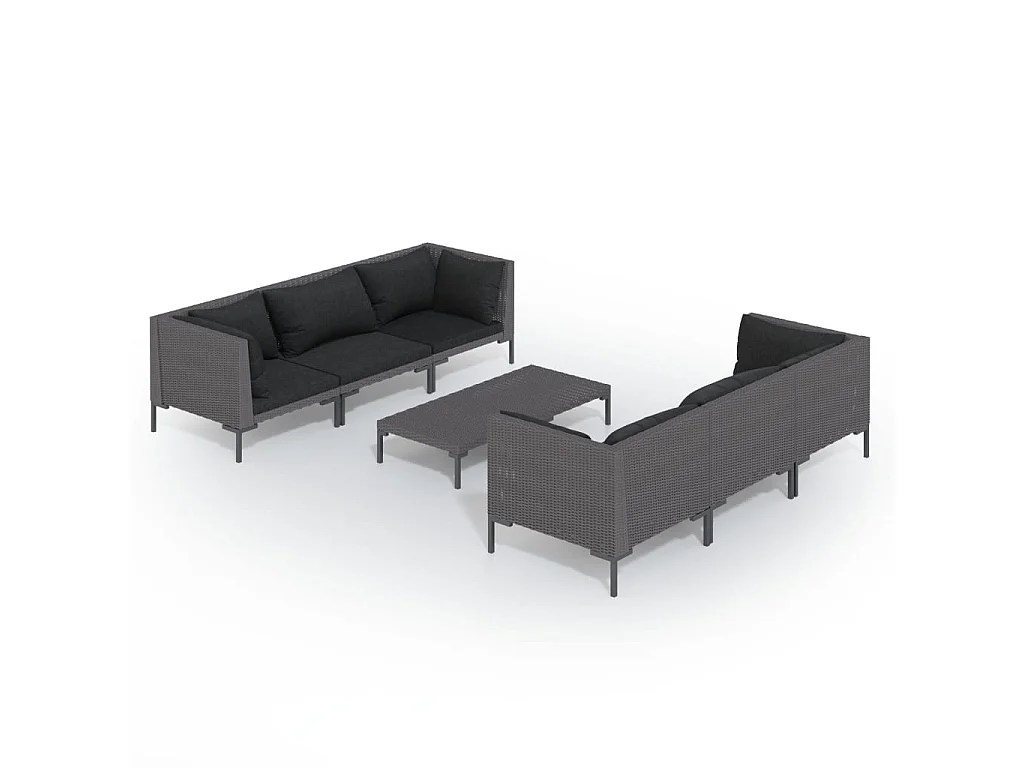 7-tlg. Garten-Lounge-Set mit Kissen Poly Rattan Dunkelgrau