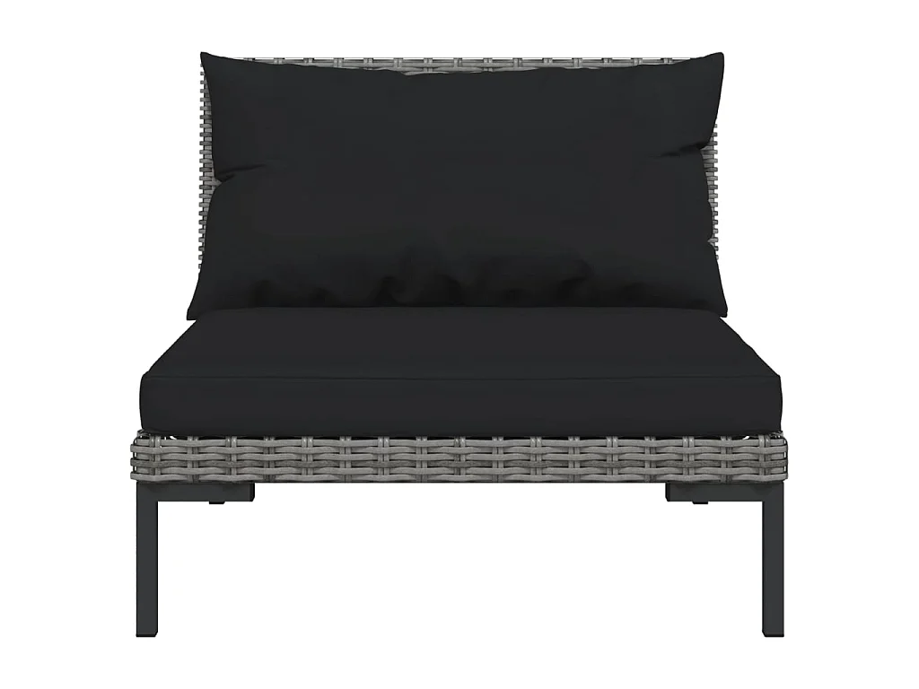 7-tlg. Garten-Lounge-Set mit Kissen Poly Rattan Dunkelgrau