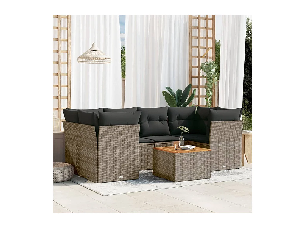 Set Divani da Giardino 7 pz con Cuscini Grigio in Polyrattan