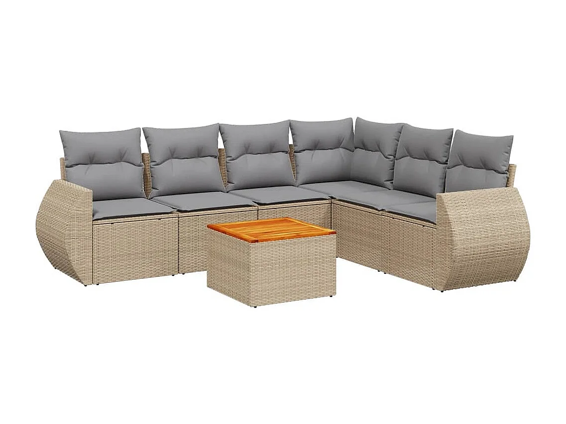 Set Divani da Giardino 7 pz con Cuscini Beige in Polyrattan