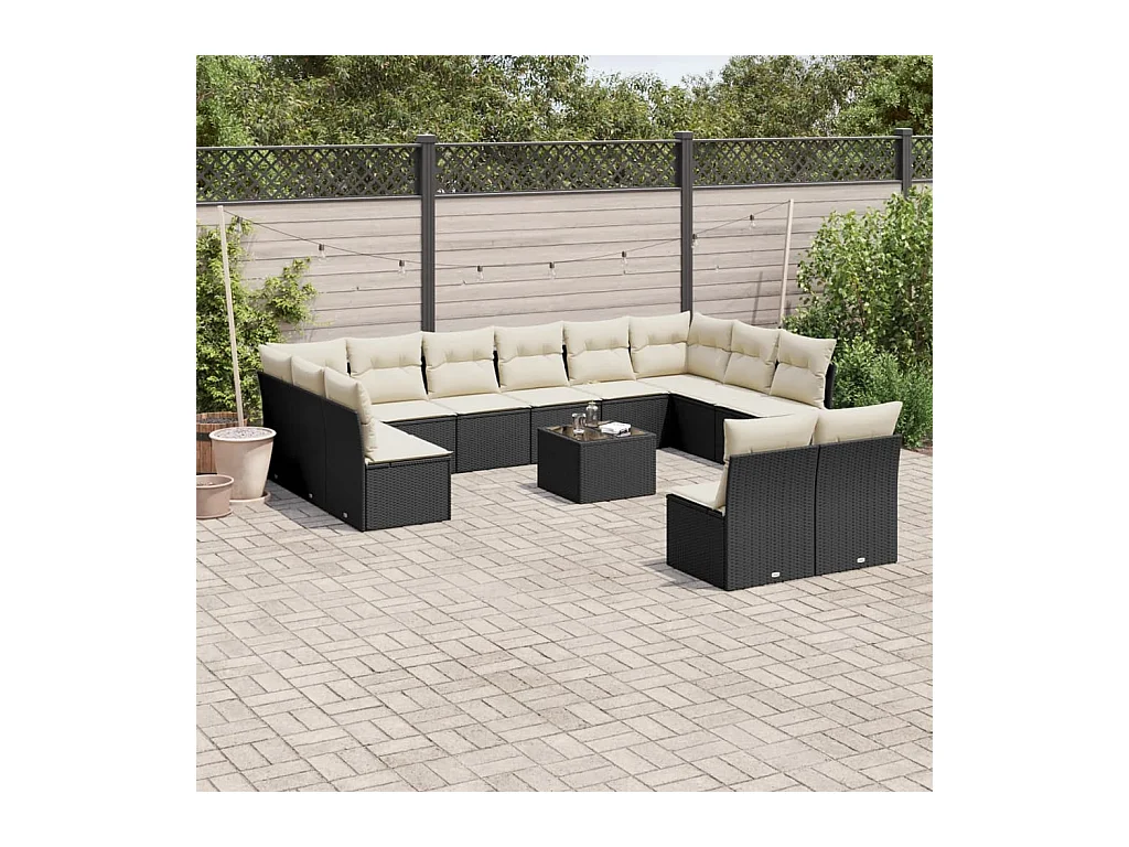 13-tlg. Garten-Sofagarnitur mit Kissen Schwarz Poly Rattan