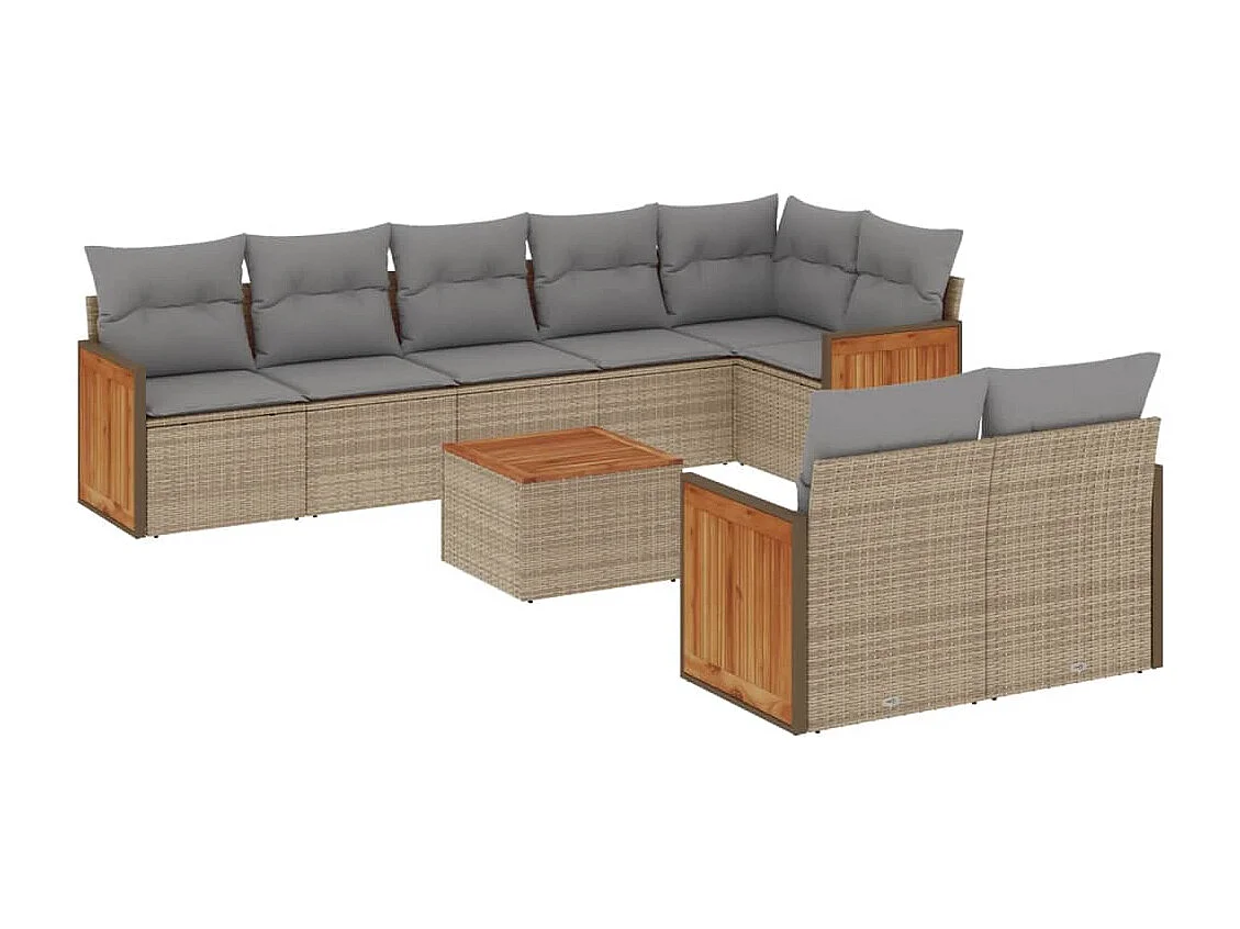 9-tlg. Garten-Sofagarnitur mit Kissen Beige Poly Rattan