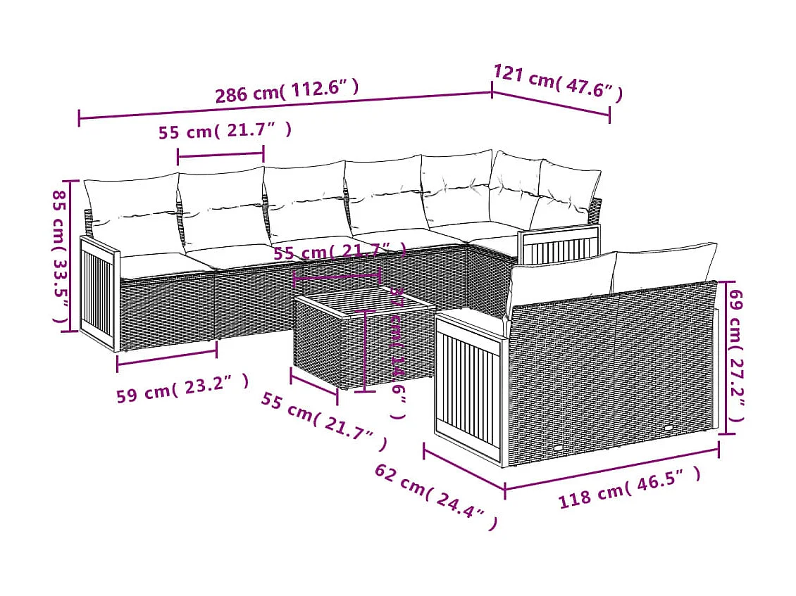 9-tlg. Garten-Sofagarnitur mit Kissen Beige Poly Rattan