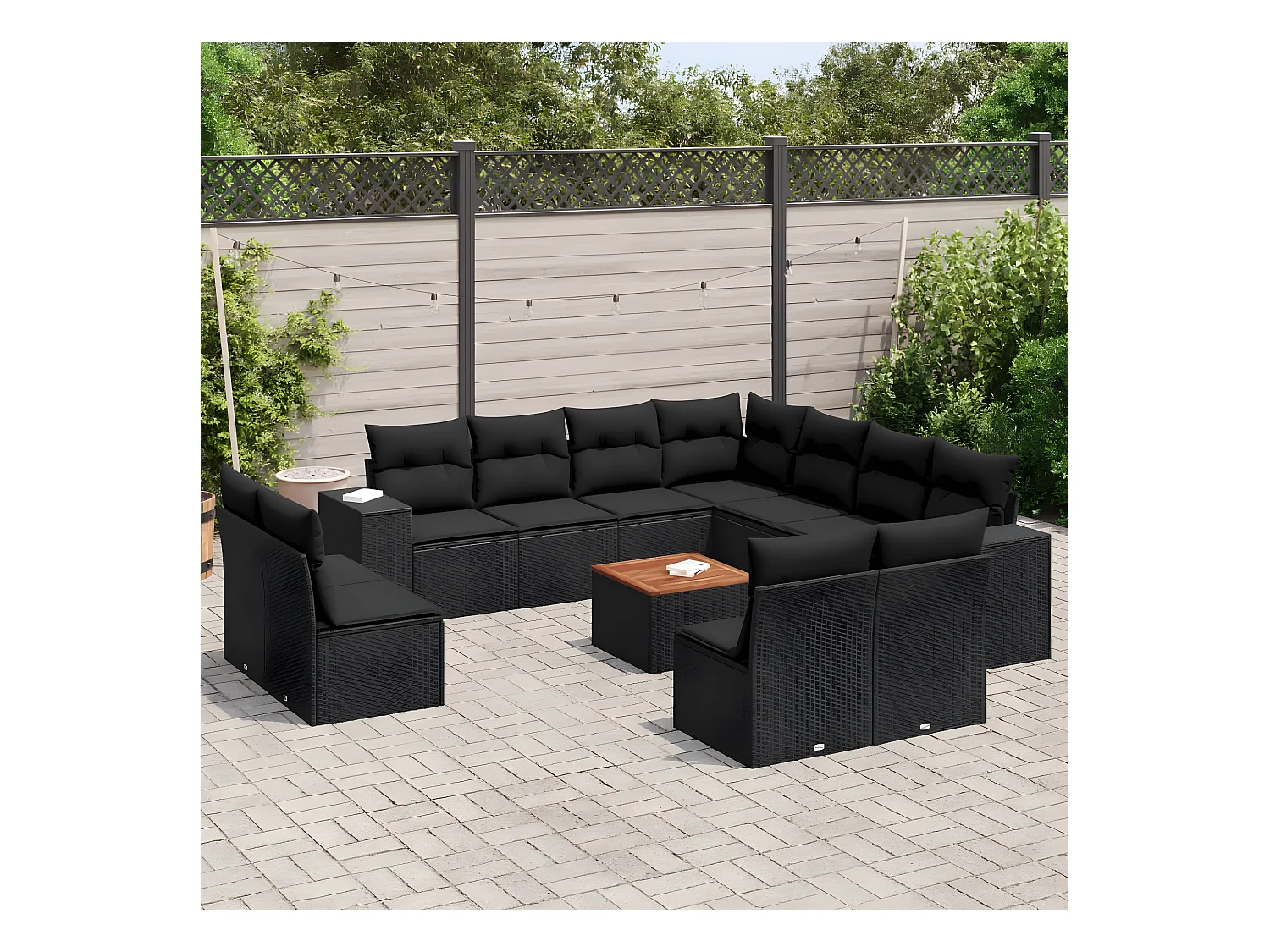 12-delige Loungeset met kussens poly rattan zwart