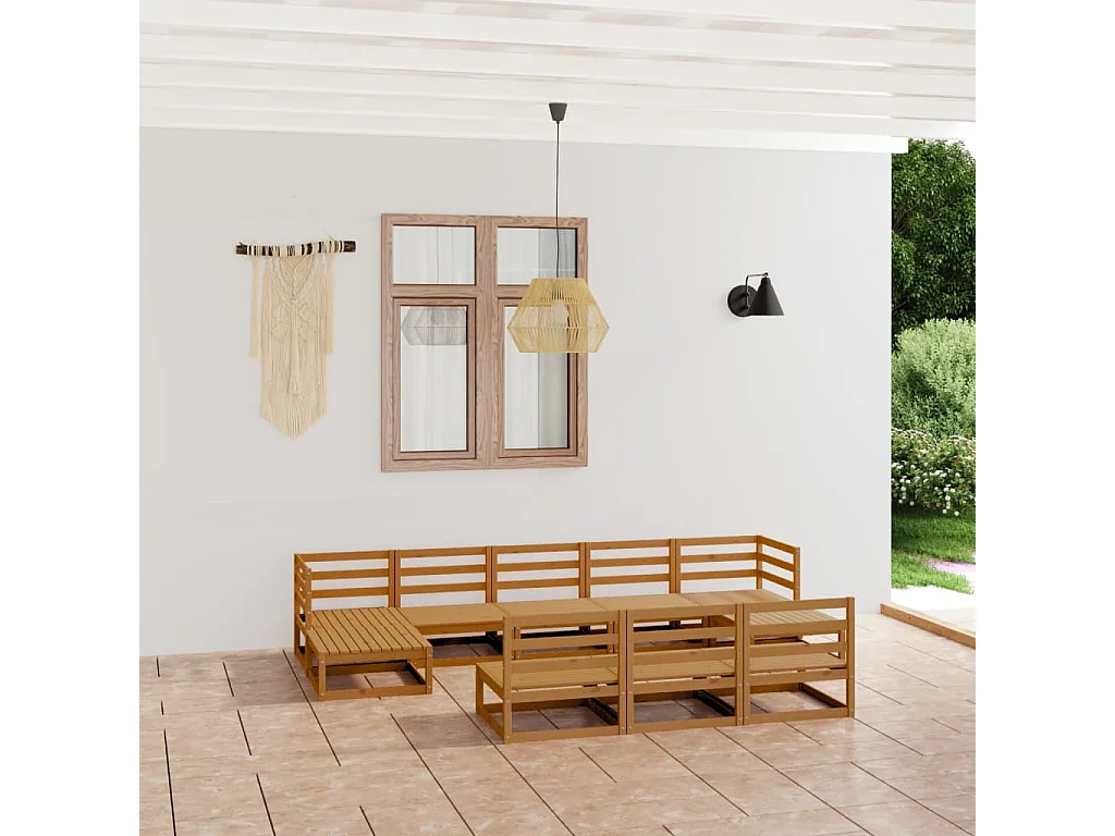 10 pcs conjunto lounge de jardim pinho maciço