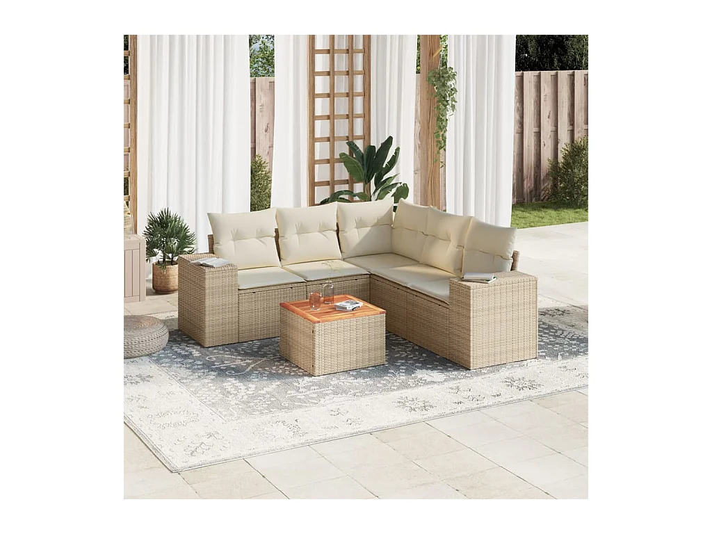 Salon de jardin avec coussins 6 pcs beige résine tressée