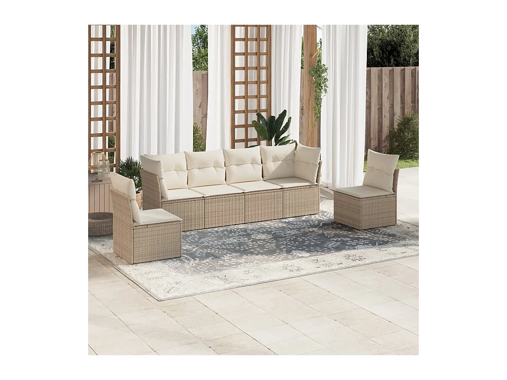 6-tlg. Garten-Sofagarnitur mit Kissen Beige Poly Rattan