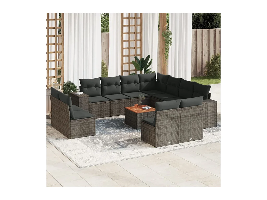 12-delige Loungeset met kussens poly rattan grijs