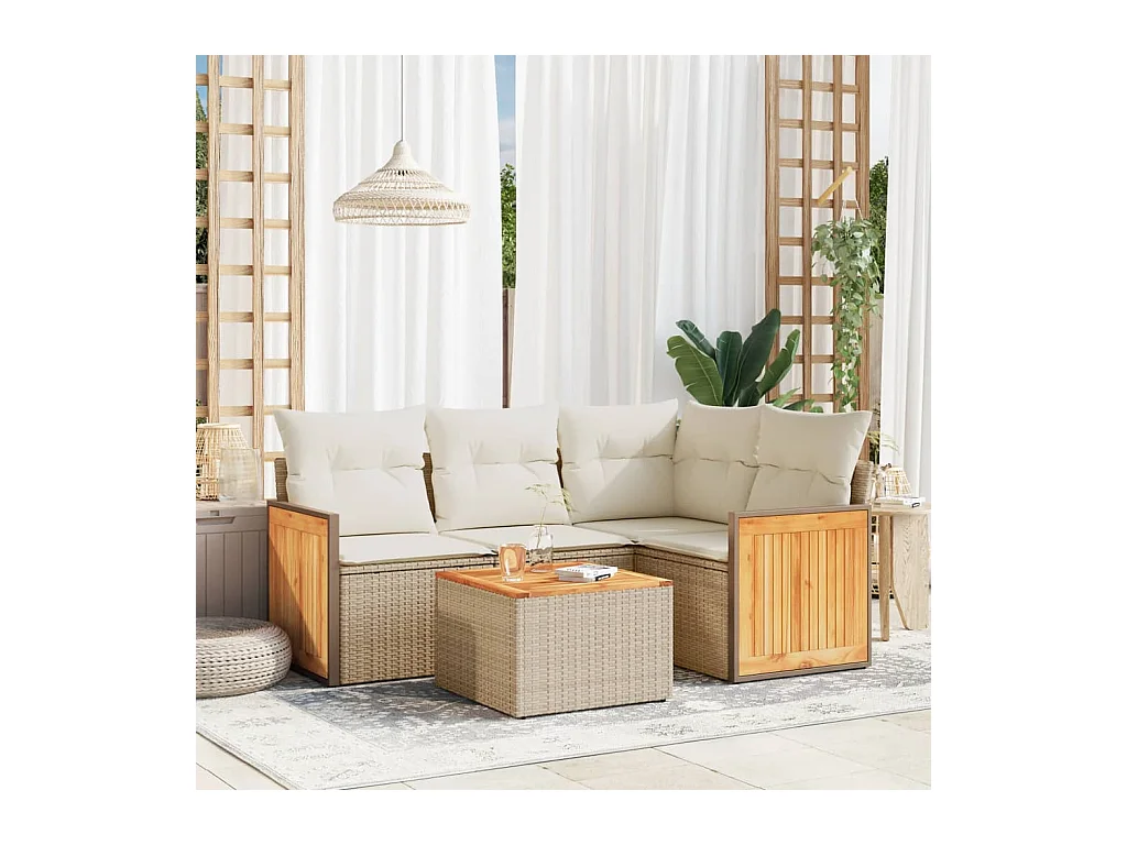 Salon de jardin avec coussins 5 pcs beige résine tressée