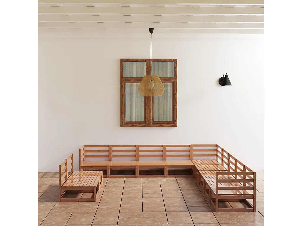 Salon de jardin 11 pcs marron miel bois de pin massif
